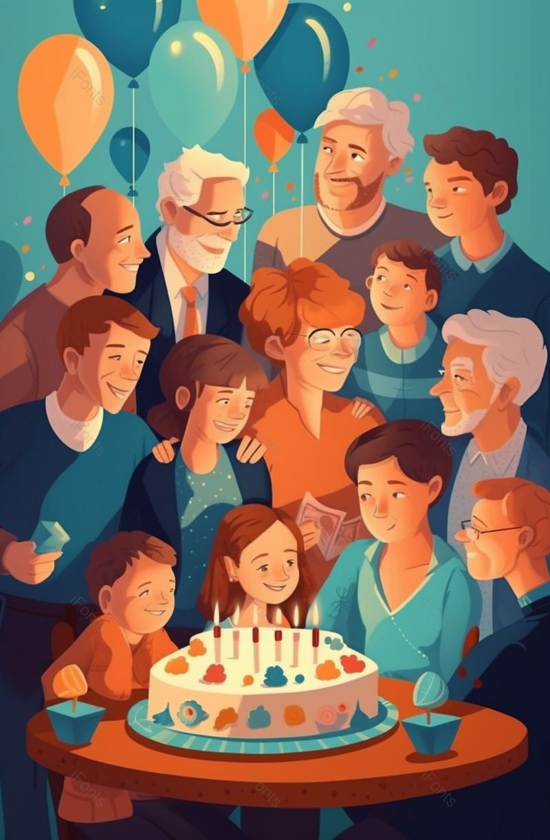 温馨的大家庭庆祝生日插画,插画/手绘图,插画/手绘图库,插画/手绘图下载,插画/手绘